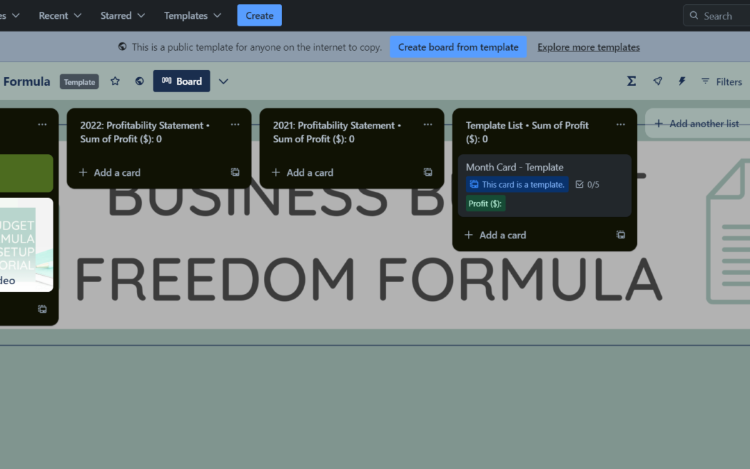 Business Budget Freedom Formula Trello Template