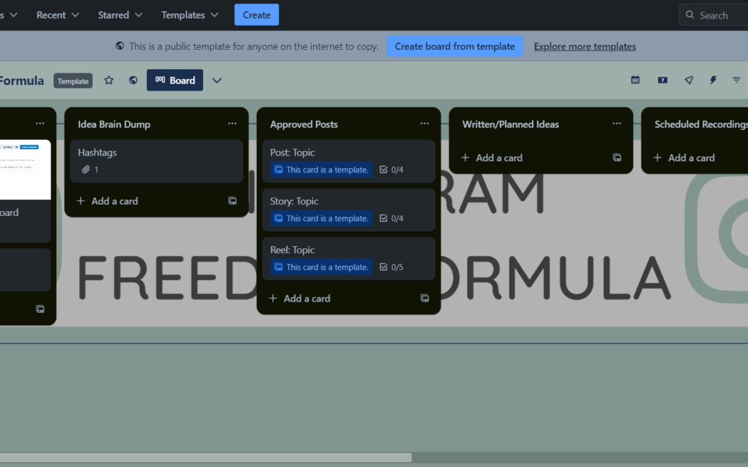 Instagram Freedom Formula Trello Template